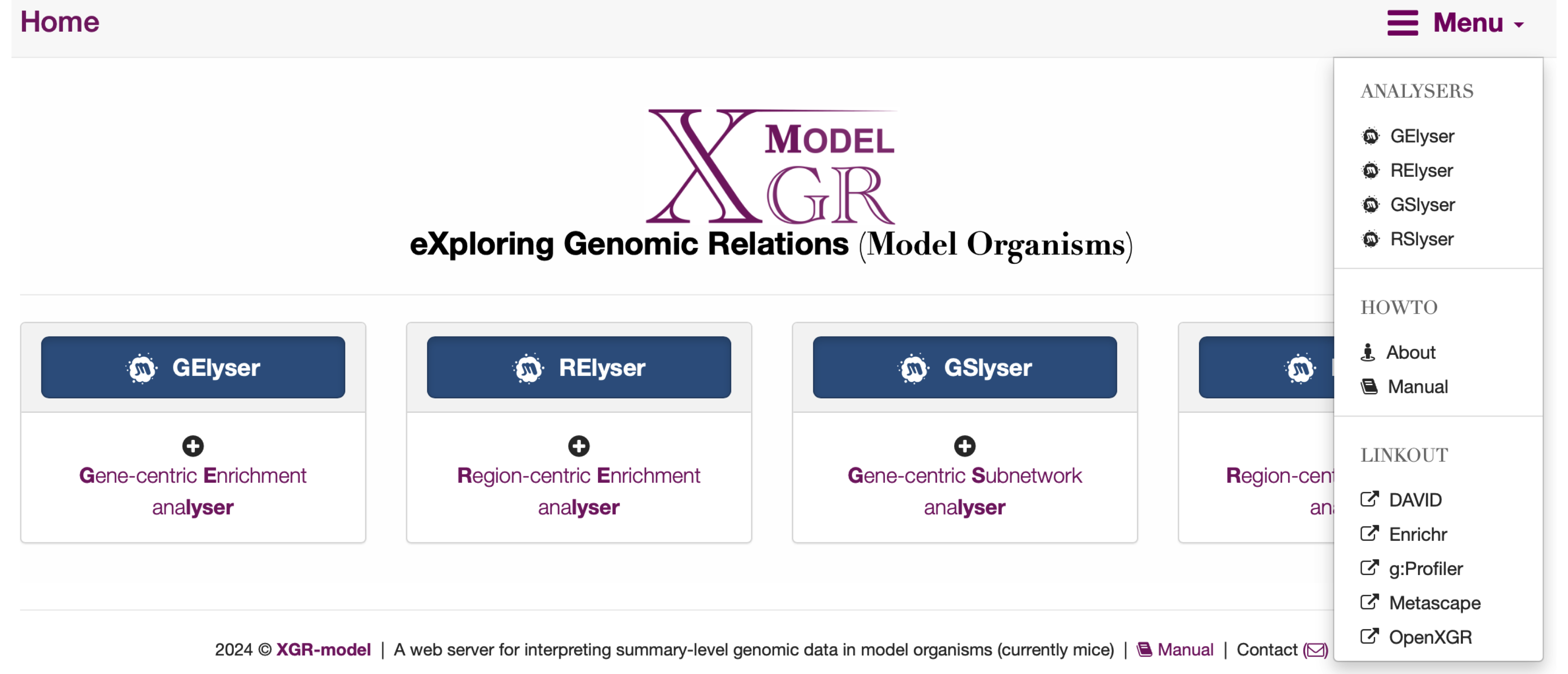The landing frontpage of the XGRm web server.